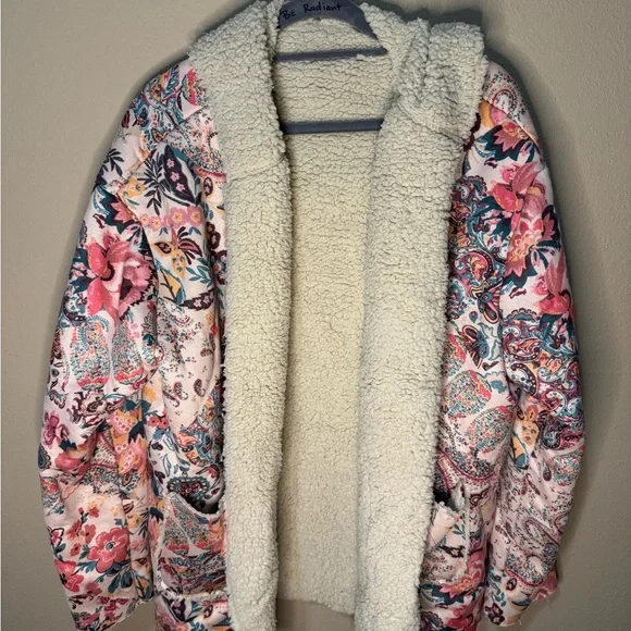 2X Floral Sherpa-Lined Women's Jacket - Picture 2 of 6